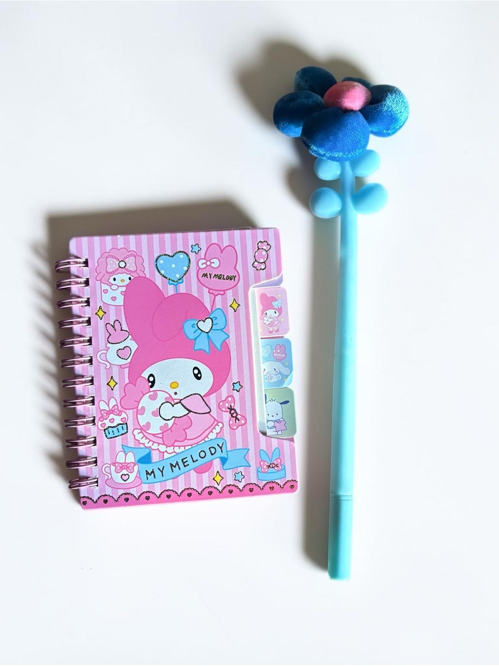 Pink My Melody Mini Spiral Notebook with Blue Flower Pen